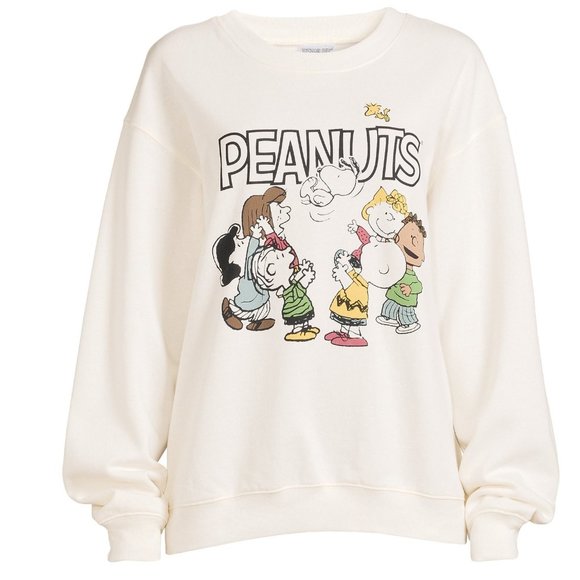 Juniors Womens Peanuts "The Gang" Graphic Sweatshirt Size Small 3/5 Cream NWT - Picture 1 of 4